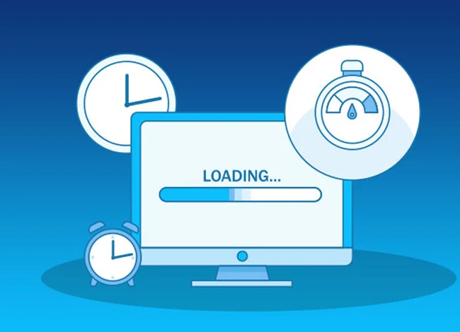 Hızlı bir web sitesi için kaliteli hosting ve CDN kullanımının sayfa yüklenme süresine olan pozitif etkisini gösteren bir illüstrasyon.