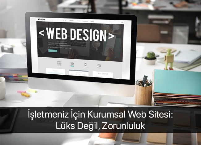 Masanın üzerinde duran bir laptop ekranında görüntülenen profesyonel kurumsal web sitesi tasarımı.