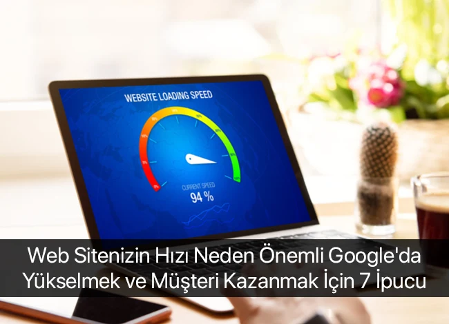 Web sitesi hızının önemini ve Google sıralamasına etkisini simgeleyen bir hız göstergesi.